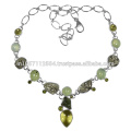 Moldavite Lemon Quartz Pyrite Idocrase &amp; Prehnite Gemstone con Collar de Plata de Ley 925 Joyas